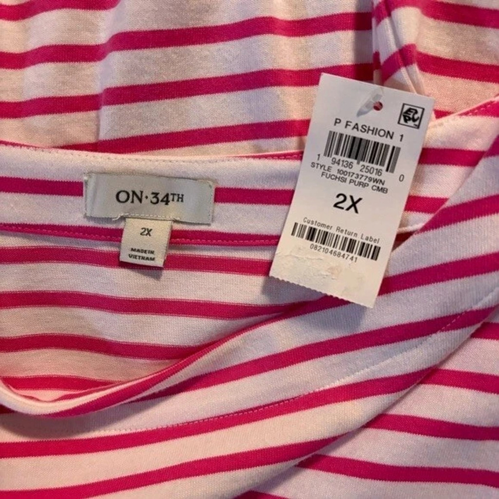 On 34th Plus Size Heavyweight Cotton Pink Striped Boat-Neck 3/4 Sleeve Top NWT - Picture 6 of 6